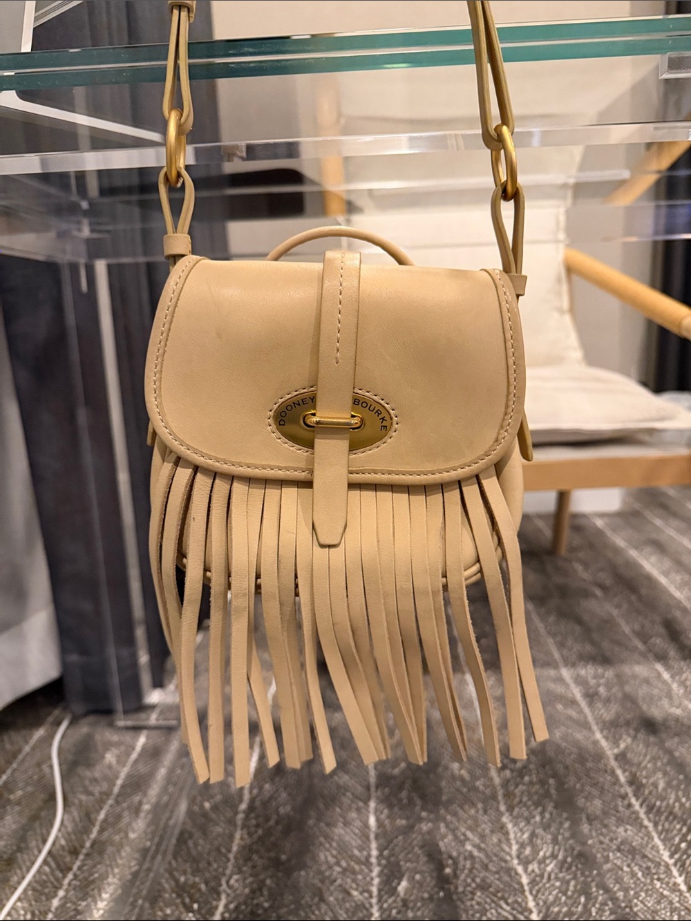 Dooney & Bourke Yellow Fringe Leather Crossbody Bag with Gold Hardware